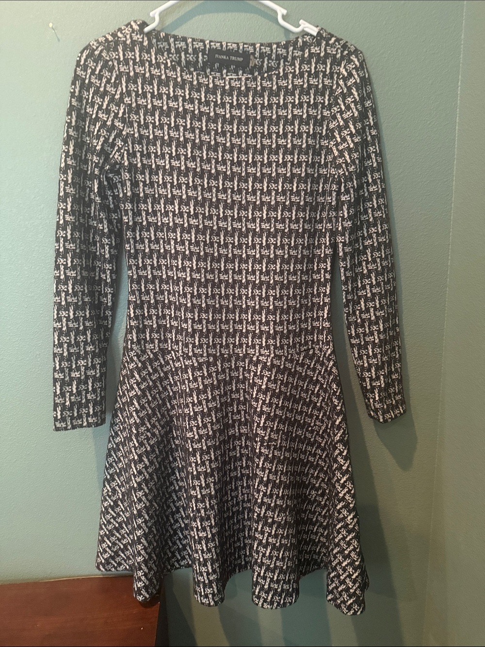 Ivanka Trump Black & White Long-Sleeve Fit & Flare Dress